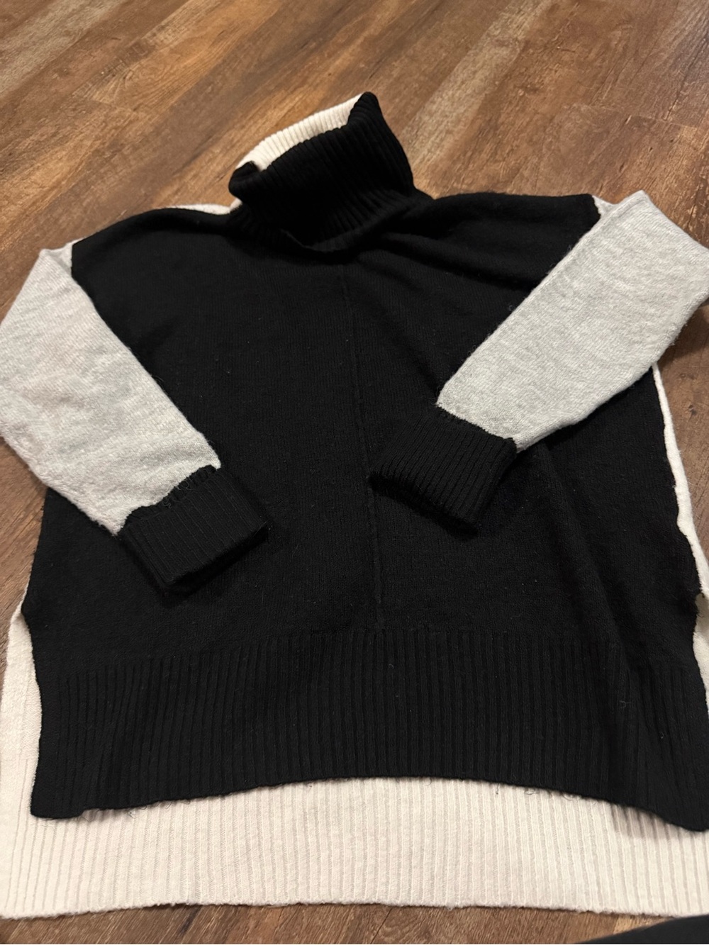 Tribal Black & Light Gray Colorblock Turtleneck Sweater